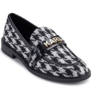 Karl Lagerfeld Randall Almond Toe Loafers Black White Houndstooth Sz 7
